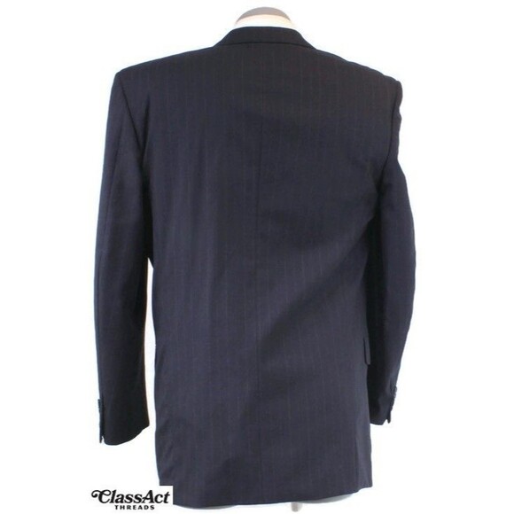 Gianelli Mens 2 Piece Suit Wool Blue Striped Wool 2 Btn 44L Pleated 33" W - Picture 7 of 9